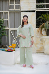 Embroidered Mint Green Kurta Palazzo Set | Casual Summer Ethnic Wear Two-Piece Outfit