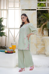 Embroidered Mint Green Kurta Palazzo Set | Casual Summer Ethnic Wear Two-Piece Outfit