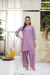 Lavender Straight Cut Kurta Palazzo Pants Set | 3/4 Sleeve Daily Wear Outfit