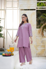 Lavender Straight Cut Kurta Palazzo Pants Set | 3/4 Sleeve Daily Wear Outfit