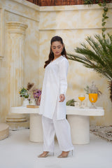 White Chikankari Embroidered Kurta Set with Cutwork Sleeves | Cotton Lawn Suit