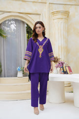 Royal Purple Embroidered Kurta Set with Trousers | Ethnic Party Wear Suit