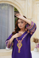 Royal Purple Embroidered Kurta Set with Trousers | Ethnic Party Wear Suit