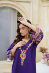 Royal Purple Embroidered Kurta Set with Trousers | Ethnic Party Wear Suit