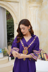Royal Purple Embroidered Kurta Set with Trousers | Ethnic Party Wear Suit