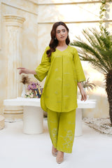 Lime Green Chikankari Embroidered Kurta Palazzo Set – Two Piece Ethnic Coord Outfit for Women