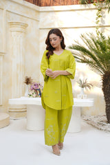 Lime Green Chikankari Embroidered Kurta Palazzo Set – Two Piece Ethnic Coord Outfit for Women
