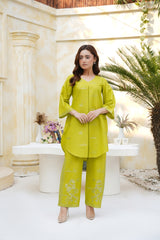 Lime Green Chikankari Embroidered Kurta Palazzo Set – Two Piece Ethnic Coord Outfit for Women