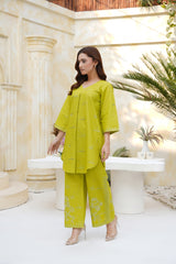 Lime Green Chikankari Embroidered Kurta Palazzo Set – Two Piece Ethnic Coord Outfit for Women