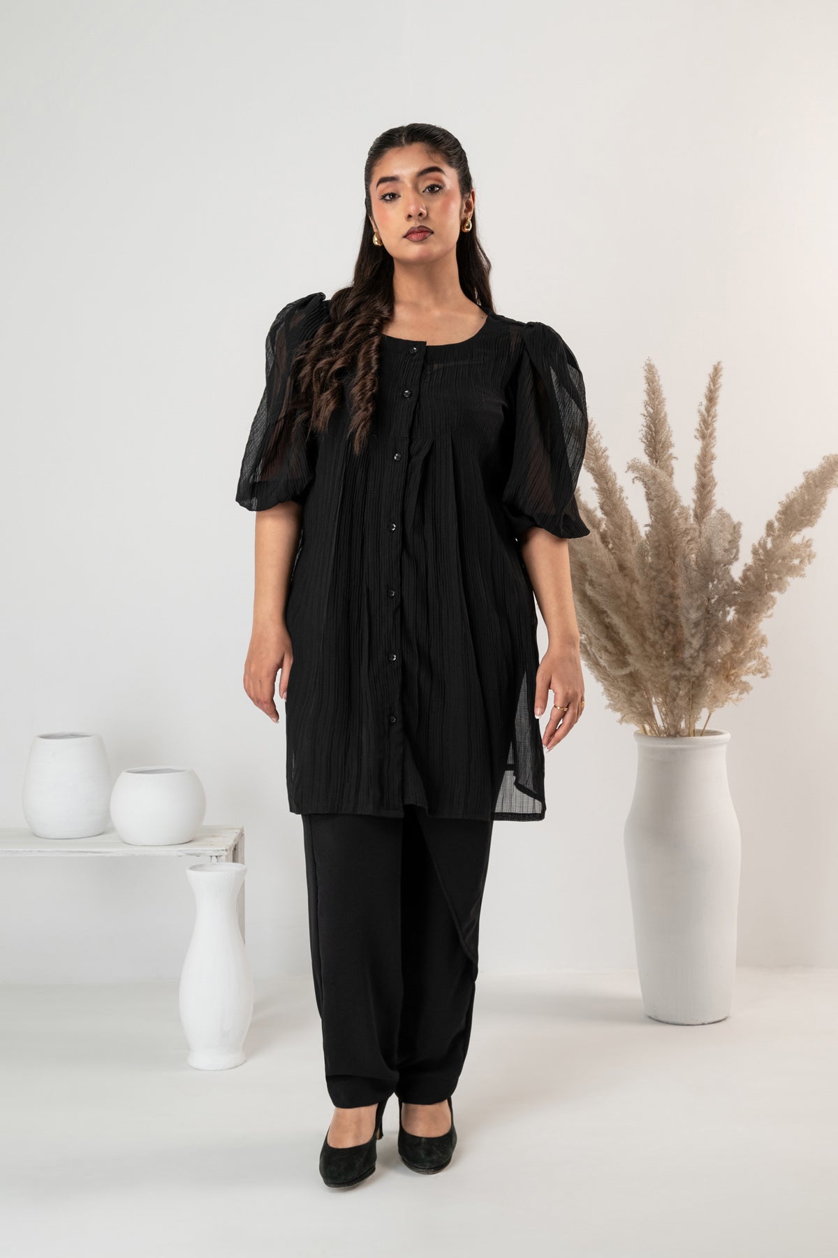 BLACK CRUSHED NOIR TOP — 2-Piece Set