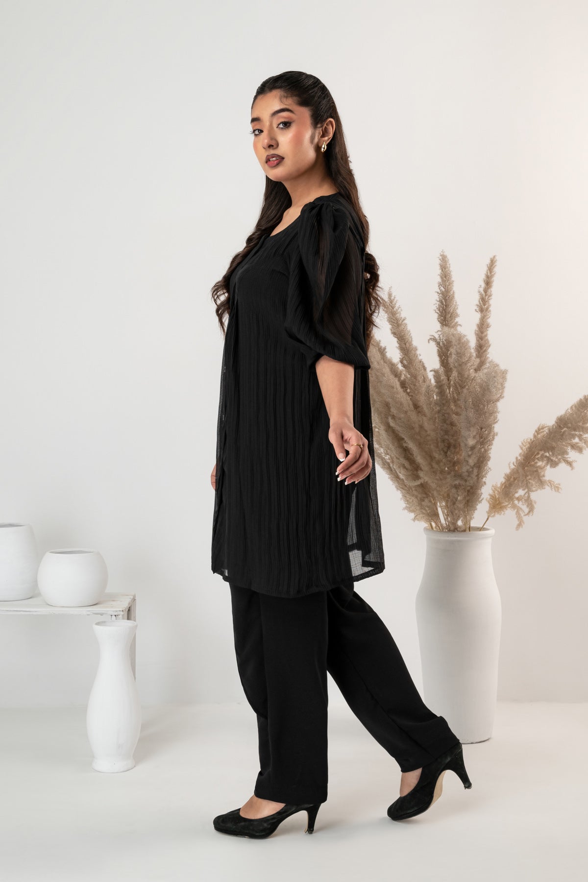 BLACK CRUSHED NOIR TOP — 2-Piece Set